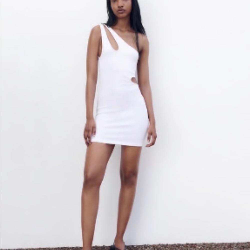 ZARA NWT Women's One-Shoulder White Cutout Mini Dress